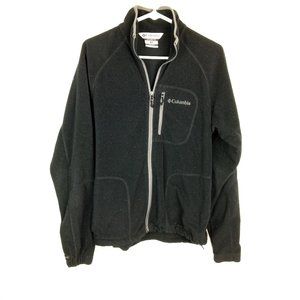 Columbia Men's Size Medium Full Zipper Fleece Jacket Black Gray Pockets Logo